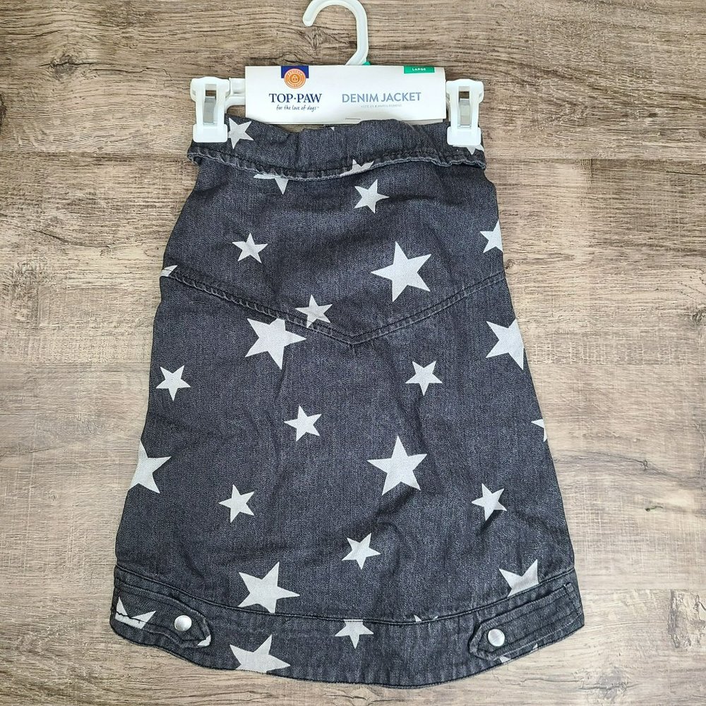 Top Paw Faded Black White Star Patriotic Denim Dog Jacket Size: L Shacket Shirt - Picture 2 of 6